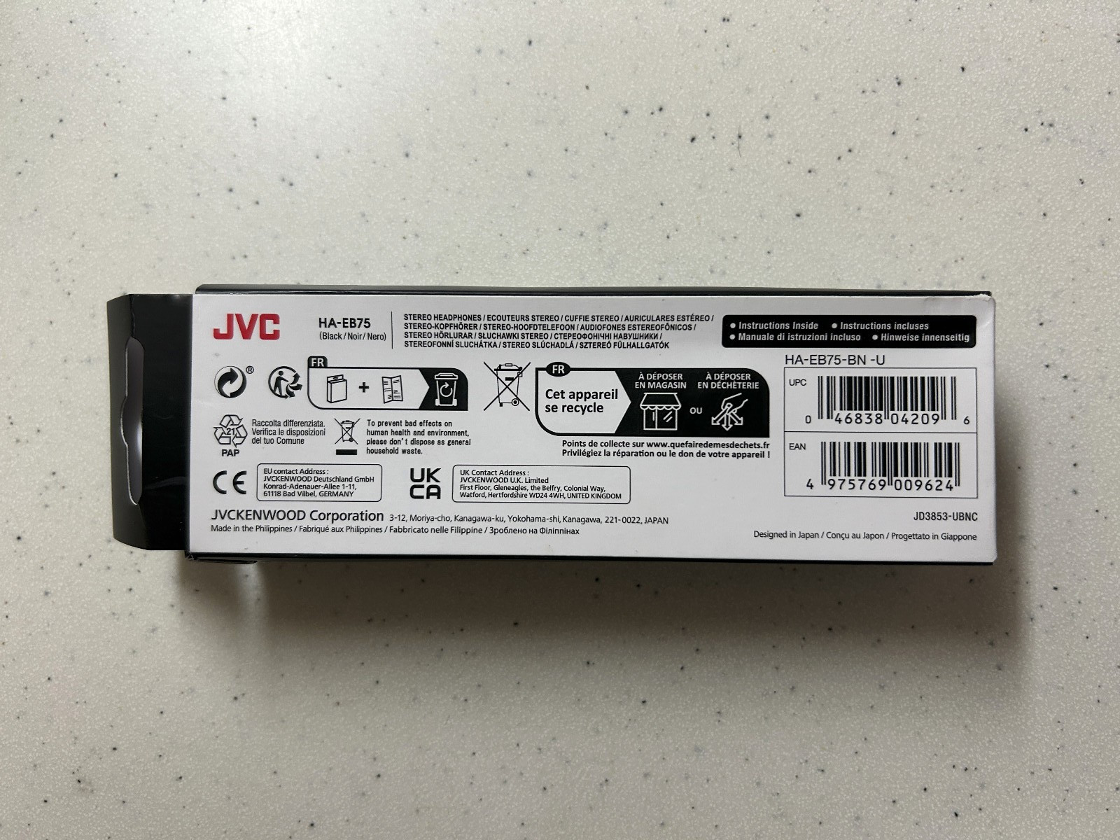 JVC HA-EB75 Sport Ear Clip Earphones Adjustable Splash Proof (Black)