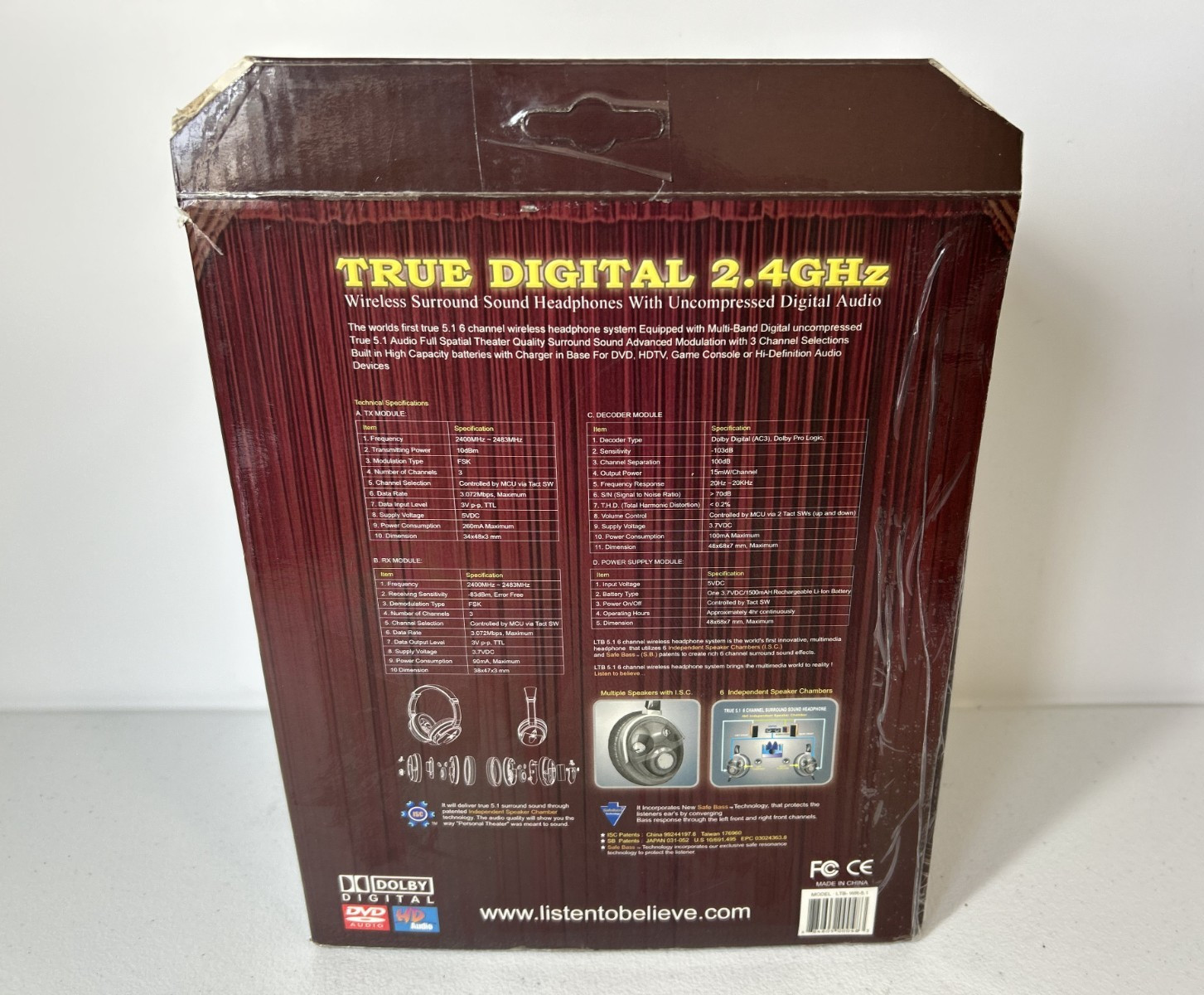 VTG LTB Cinema 1 True Digital 2.4GHz Wireless 5.1 Surround Sound 6 Ch Headphones