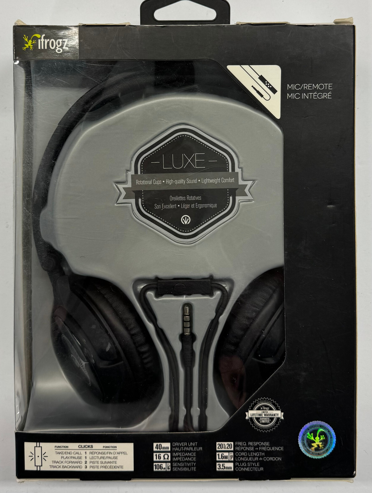 ifrogz “LUXE” Stereo Headphones w/Mic (IF-LXH-BLK)