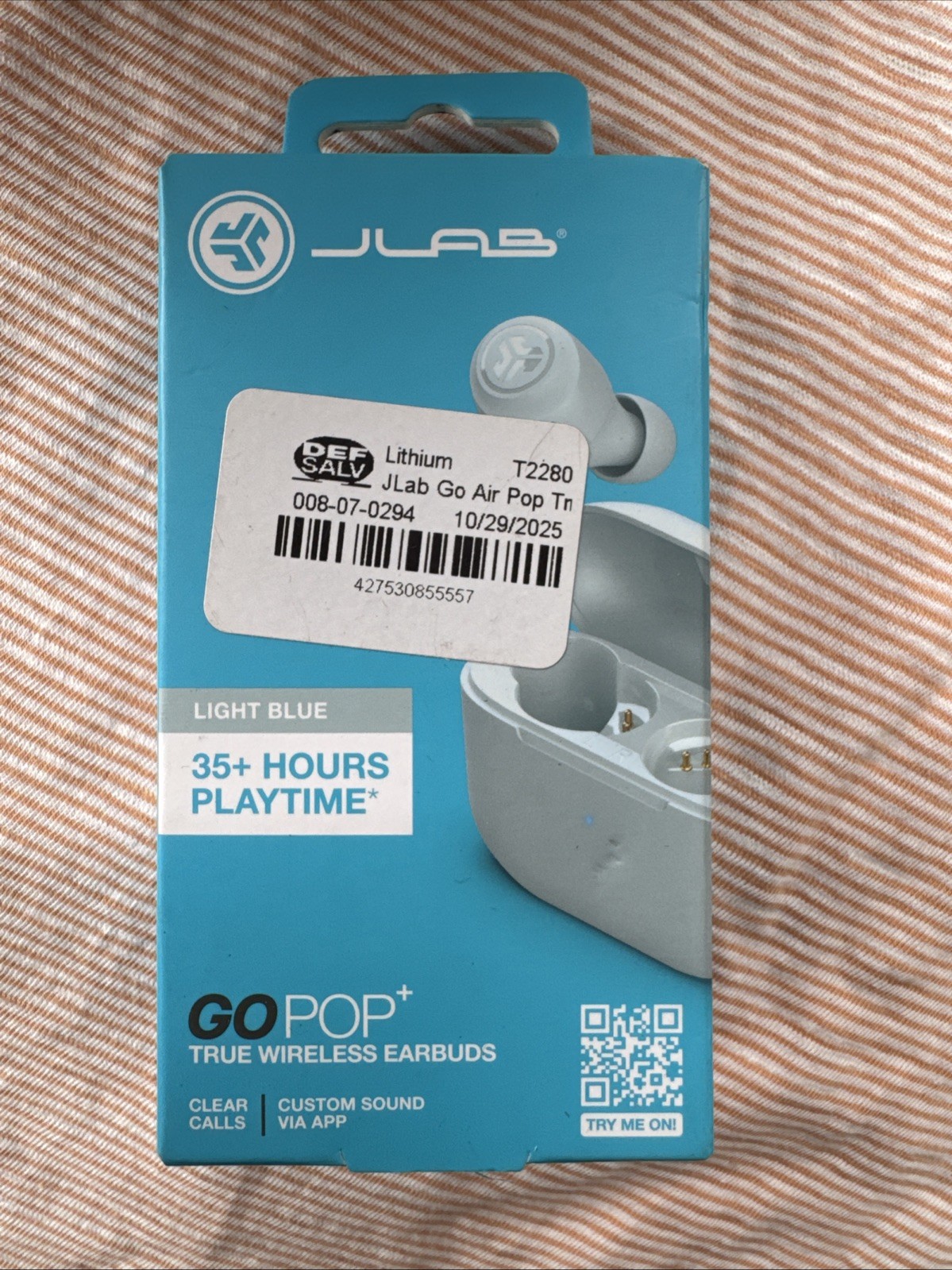 JLab Go Air POP+ True Wireless Bluetooth Earbuds LIGHT BLUE 35+ Hours SEALED