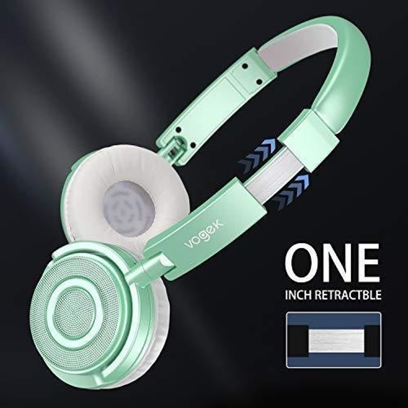 Vogek On Ear Headphones Mic, Portable Fold-Flat Stereo Bass Headphone Mint Green