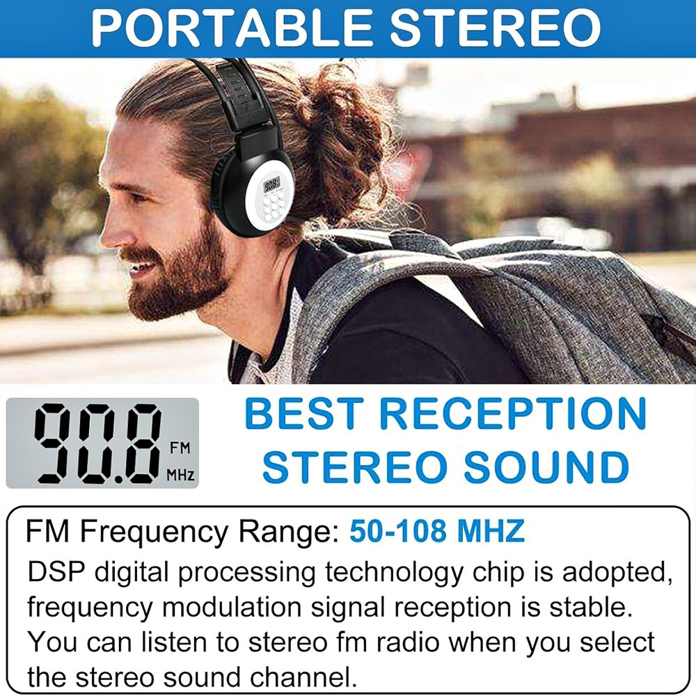FM RADIO HEADPHONES DIGITAL DISPLAY FOLDABLE ADJUSTABLE EARMUFFS STEREO HEADSET