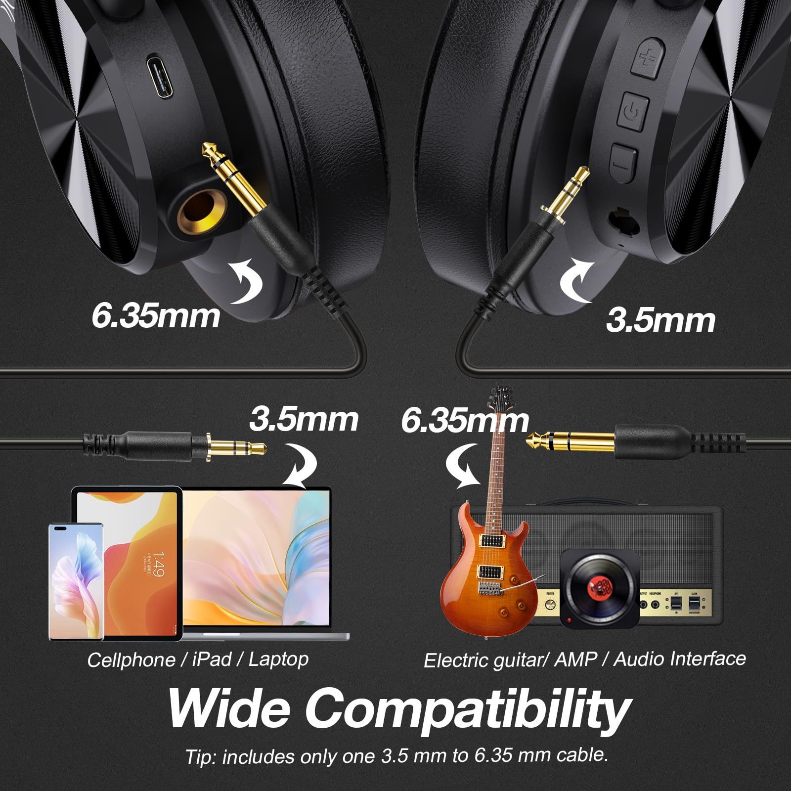 OneOdio A70 Wireless Over~Ear Headphones, 72H Playtime, Red