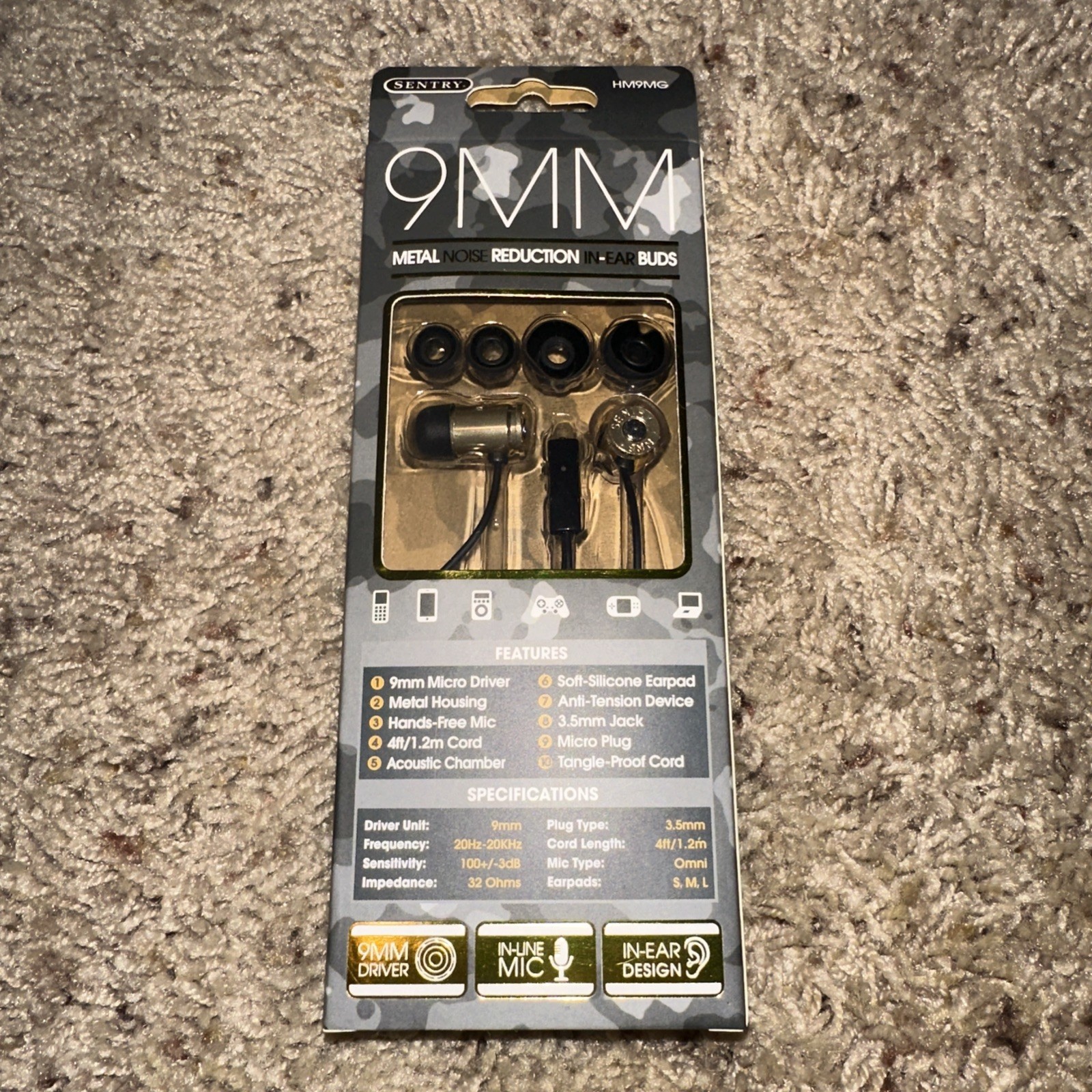 Sentry Bullets 9mm Earbuds in Gold Sentry HG9MM