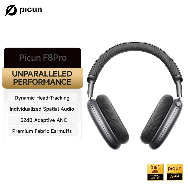 Picun F8 Pro ANC Headphones-3D Spatial Audio, Head Tracking, ENC Mic Low Latency