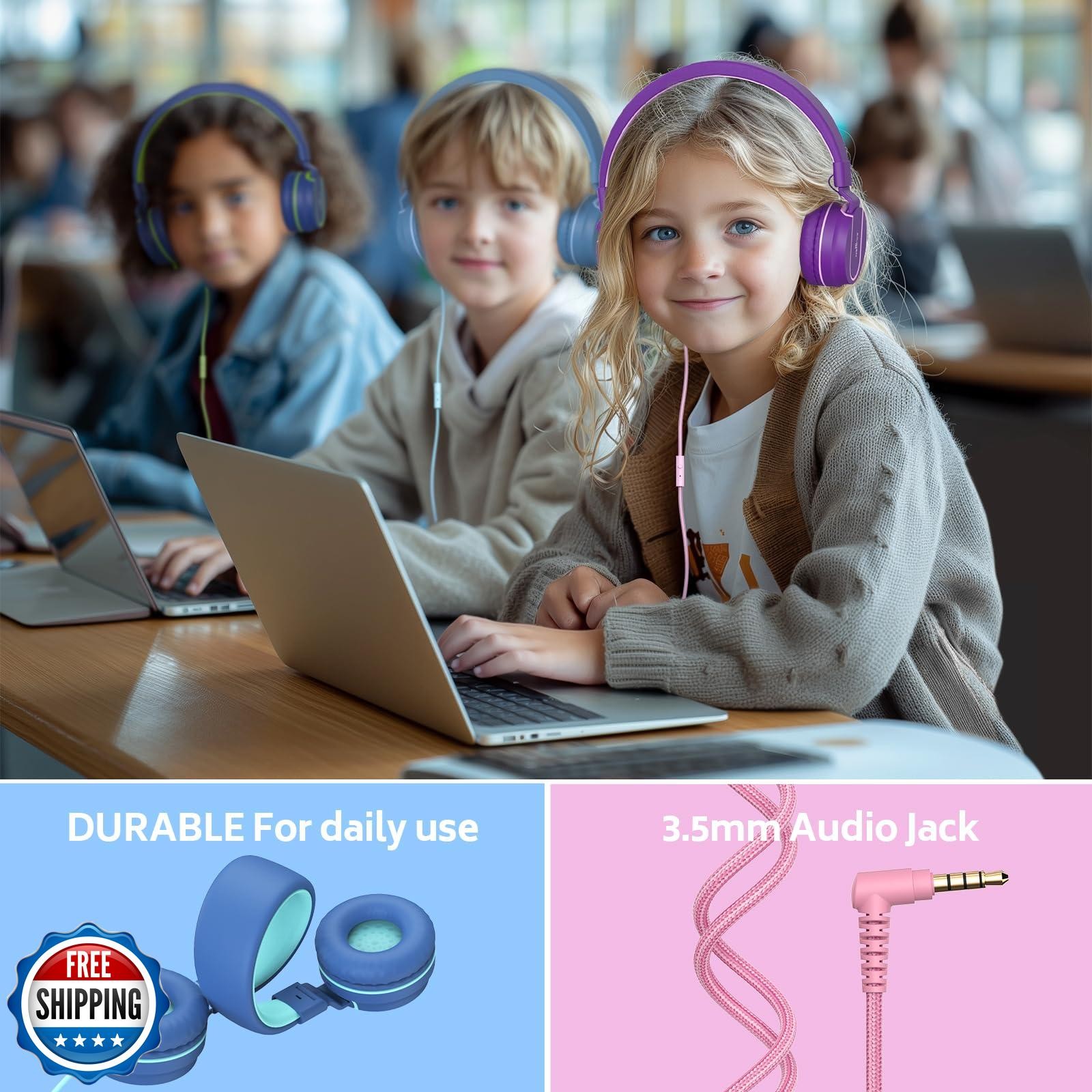 AILIHEN Kids Headphones Bulk 10-Pack for K-12 School Classroom, On-Ear Wired