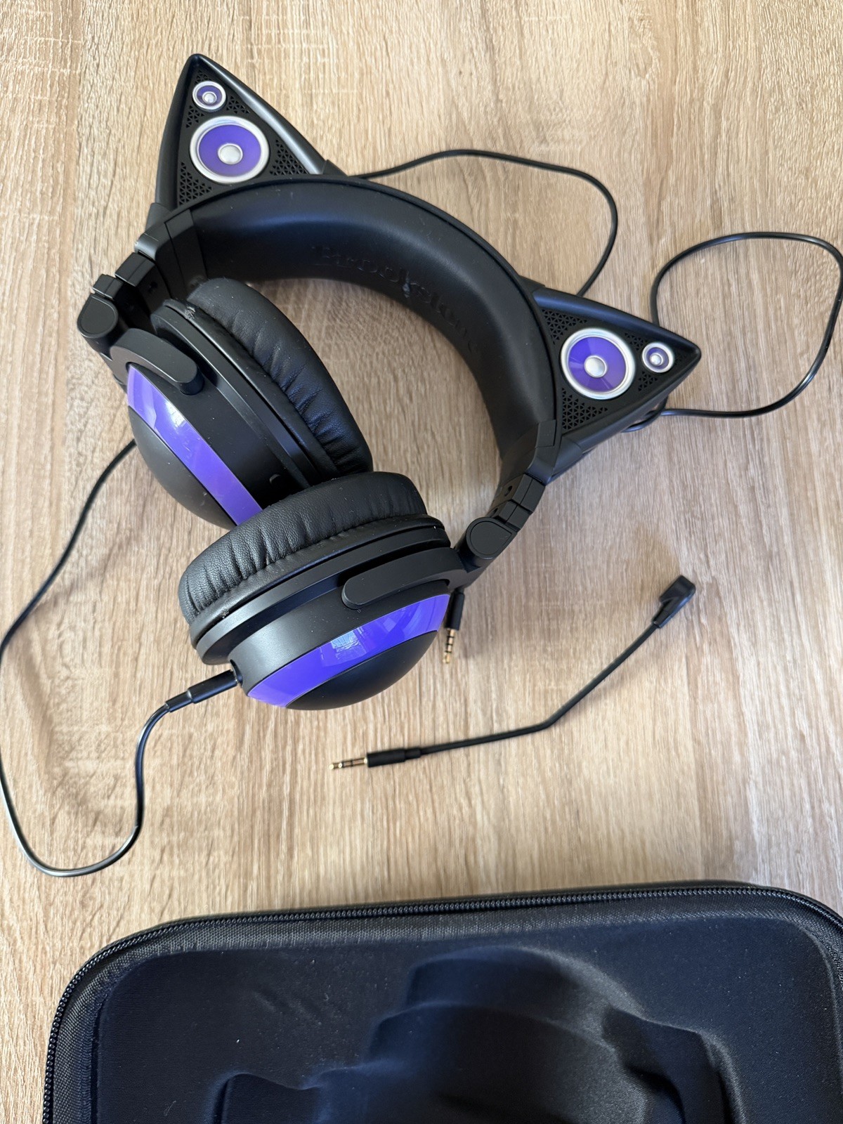 New, Purple Cat-Ear Headphones Original Black Zipper Bag Headphone Jack Xbox PC