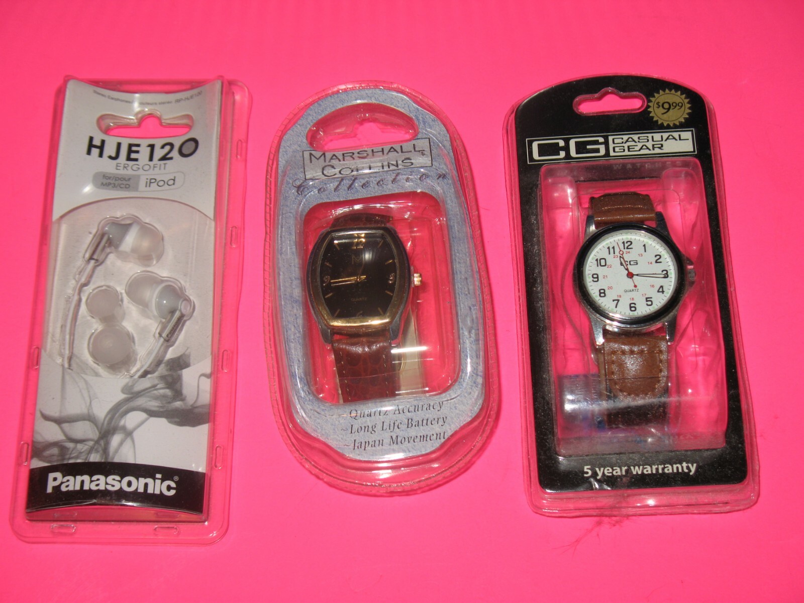 Panasonic HJE120 Ergofit In Ear WIred Headphone Stereo Earbuds New + 2 Watches