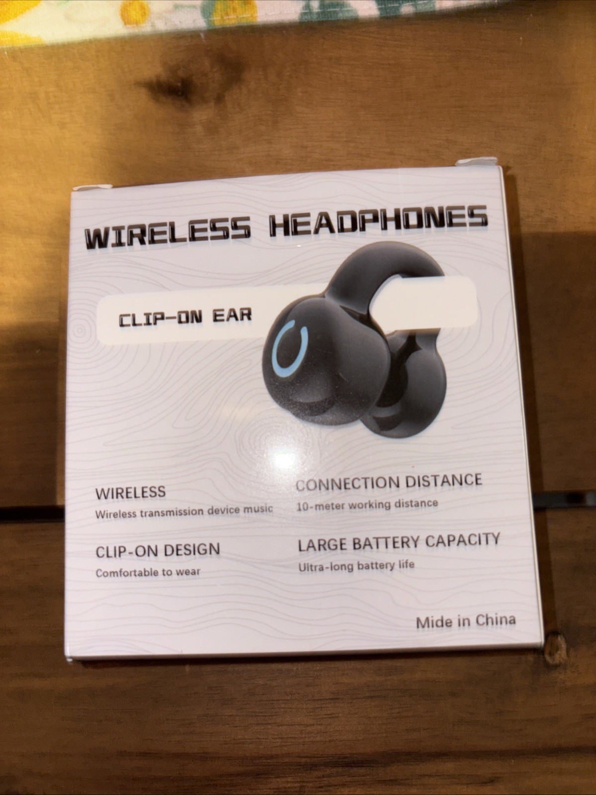 Wireless Bluetooth Clip-On Ear-Hook In-Ear Earbuds w/ Built-In Mic, Black