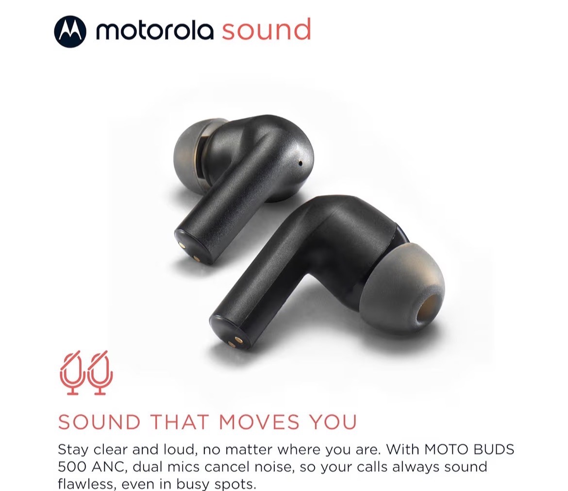 Motorola Sound Moto Buds 500 ANC True Wireless Earbuds, IPX4 Water Resistant Tou