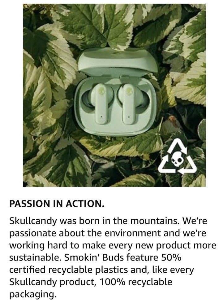 Skullcandy Smokin Buds Wireless Earbuds Bluetooth Headphones Preppy Sage A9
