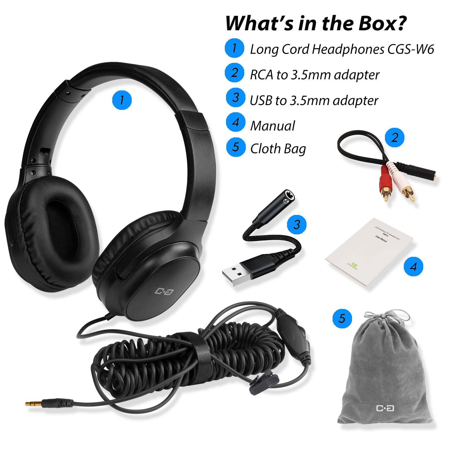 Upgrade Extra Long Cord Headphones for TV & PC with Volume Control, 18 Feet /…