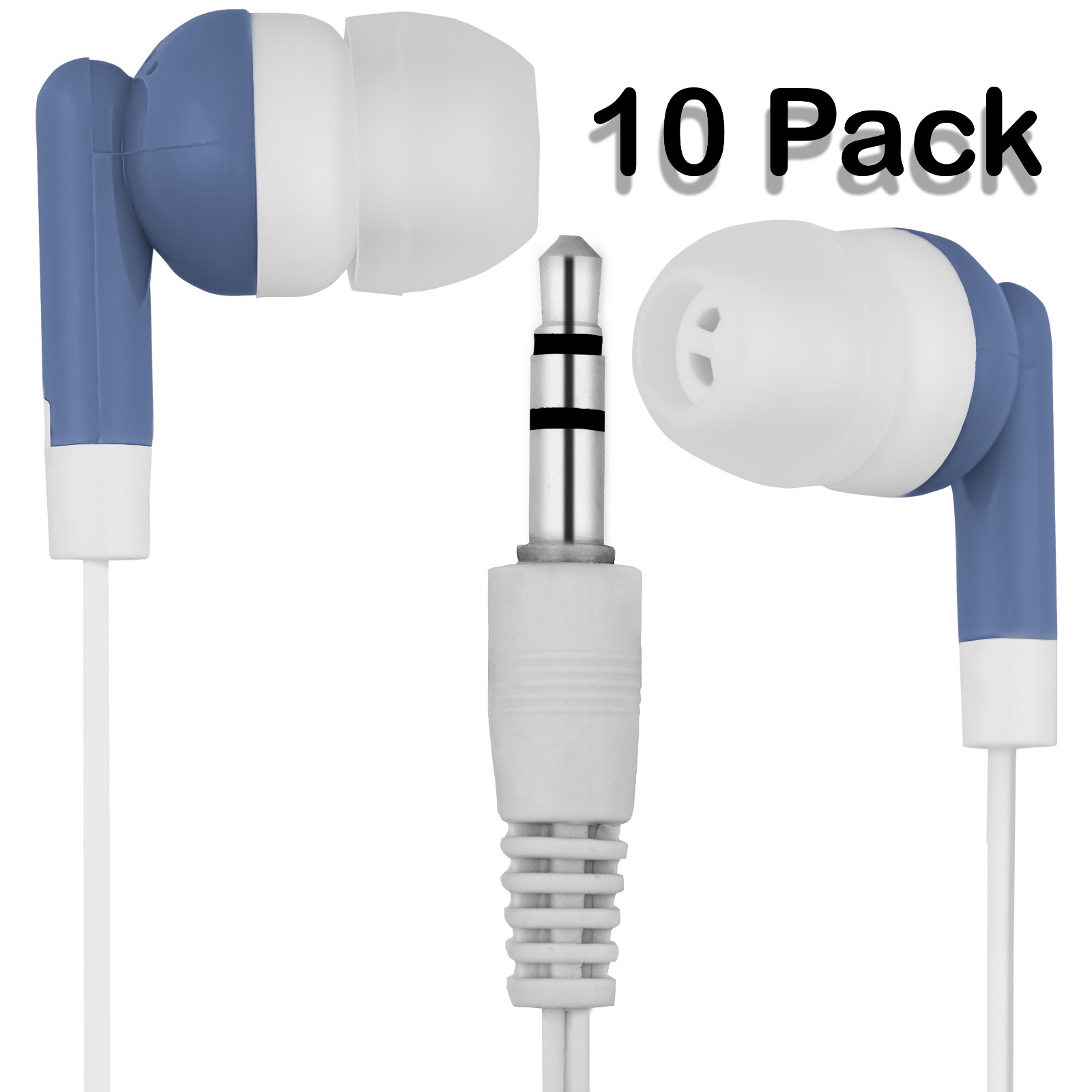 Bulk Lot of 10 – BLUE/WHITE – 3.5mm In-Ear Earbuds / Earphones – U.S. Shipper