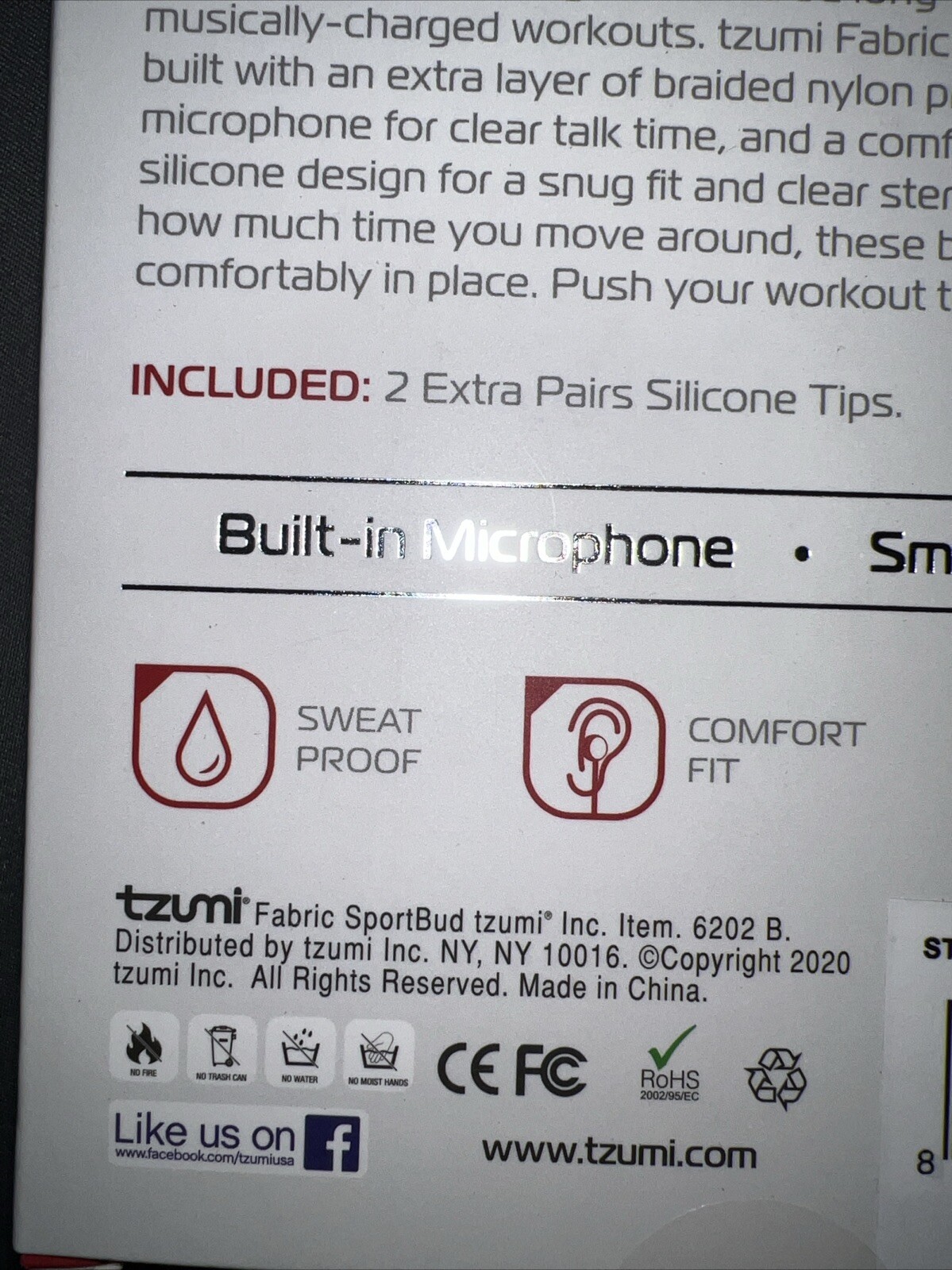 NIB Tzumi Fabric SportBuds Silicone In-Ear Headphones, Built-In Microphone