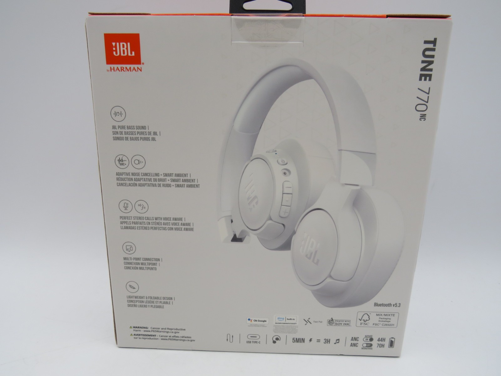 JBL Tune 770NC Adaptive Noise Cancelling Wireless Over-Ear Headphones White NEW