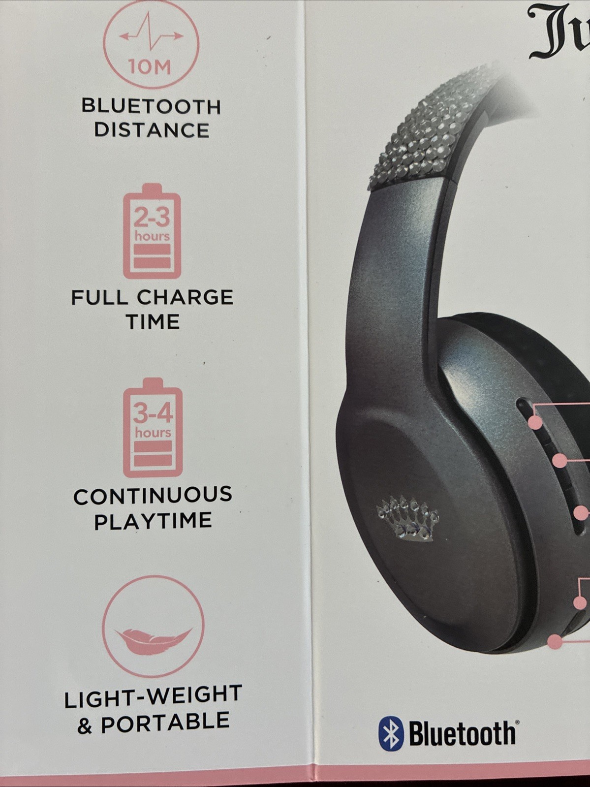 New Juicy Couture Bling Silver Grey Rhinestone Wireless Headphones