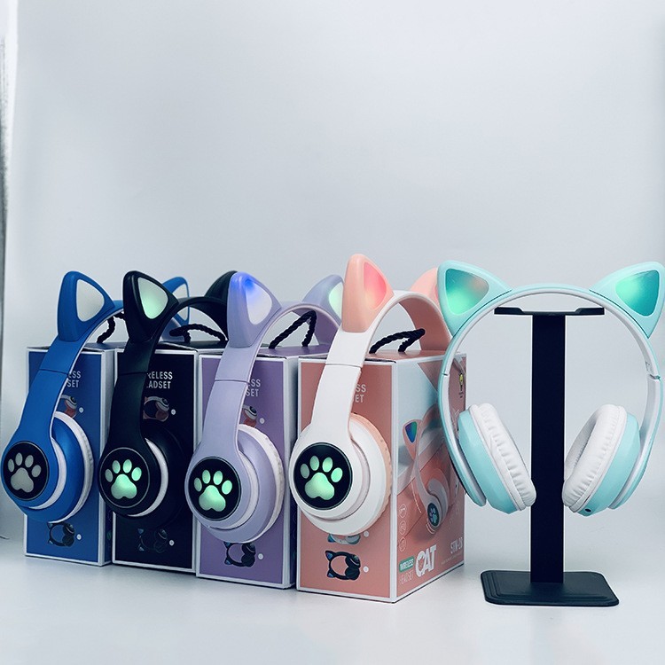 Kids Wireless Bluetooth Cat Ear Headphones LED Light Over Ear Headset