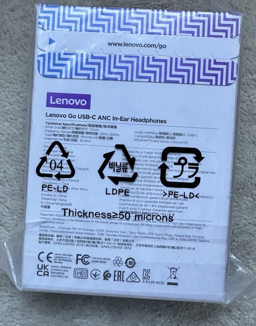 Lenovo Go USBC Active Noise Cancelling In-Ear Earphones Msft Teams Headphones