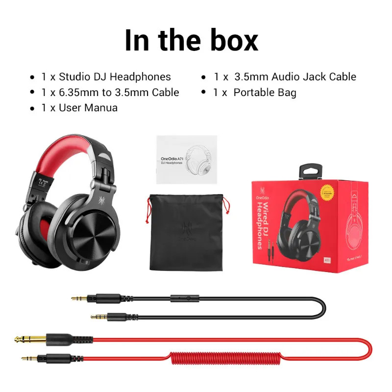 Oneodio A71 Studio Headphones DJ Monitor Gaming 40mm Drivers Dual Cable 32Ω