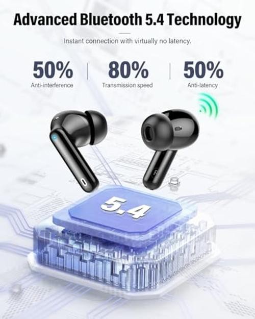 Wireless Earbuds, Bluetooth 5.4 Headphones Bass Stereo, Ear Buds with Black