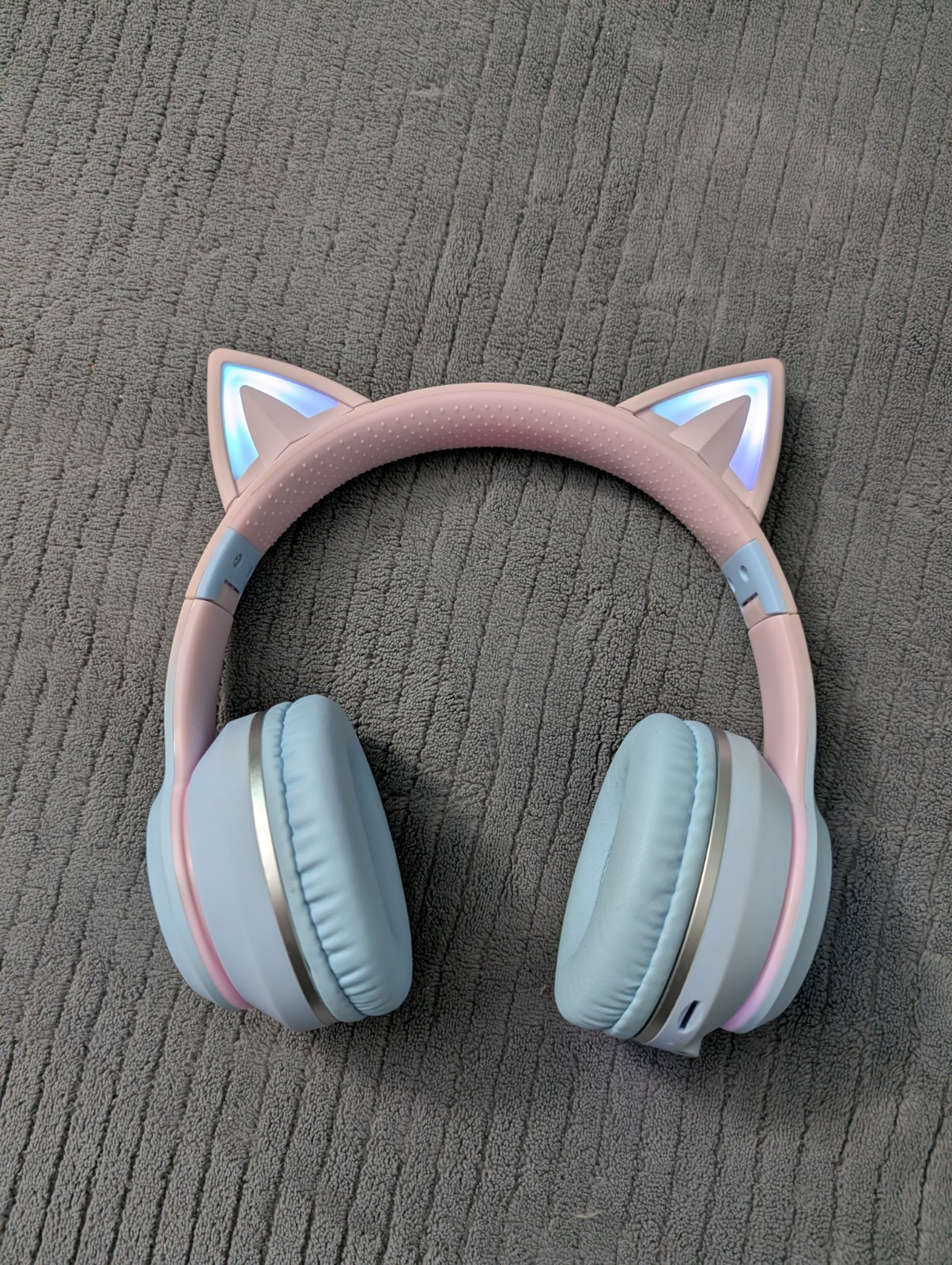 Pink/Blue Cat Ear Over-Ear Bluetooth Headphones w/ LED, Mic, Controls