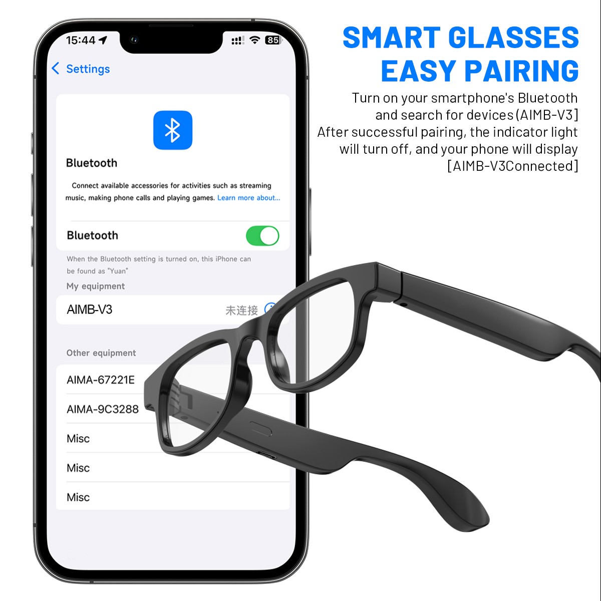 Smart Glasses Headset Wireless Bluetooth 5.4 Sunglasses Sports Earphone Mic Call