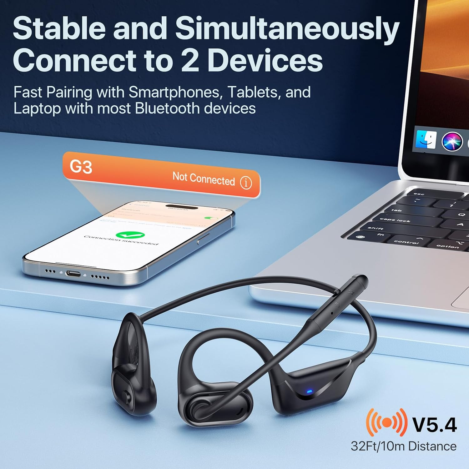Open Ear Headphones with Mic, Air Conduction Wireless Bluetooth Headset for Work
