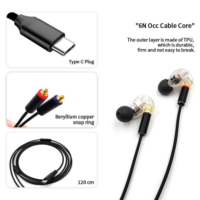 Type C To MMCX Cable With Mic For SHURE JVC AKG SONY Fiio Westone UE900 Headset