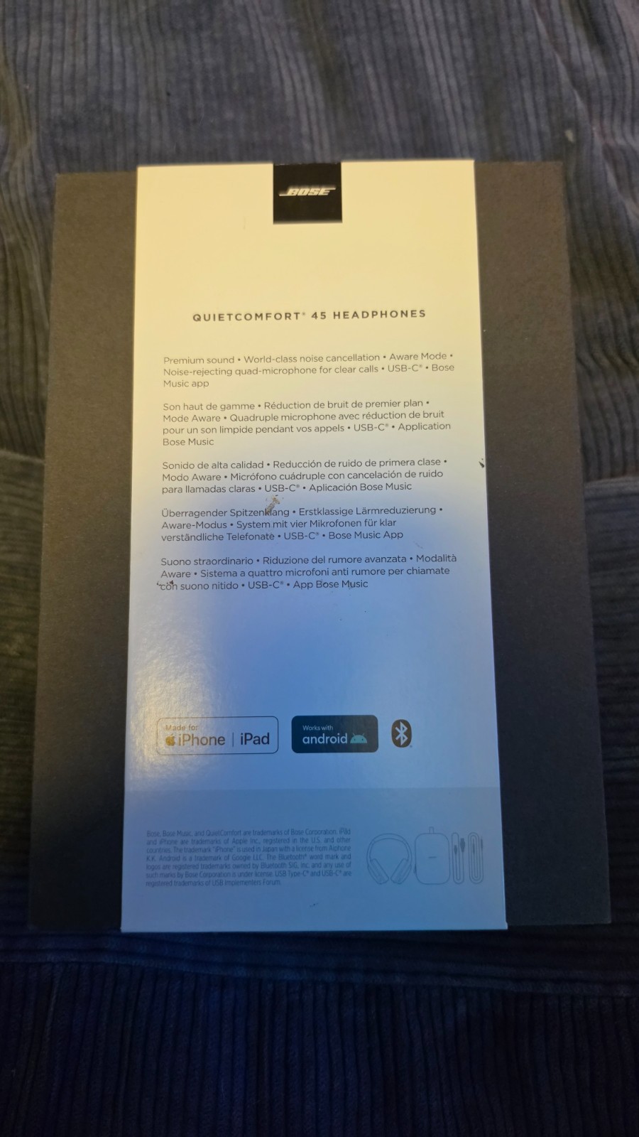 NEW Bose QuietComfort 45 Headphones Brand New Unopened White Smoke USB-C charge