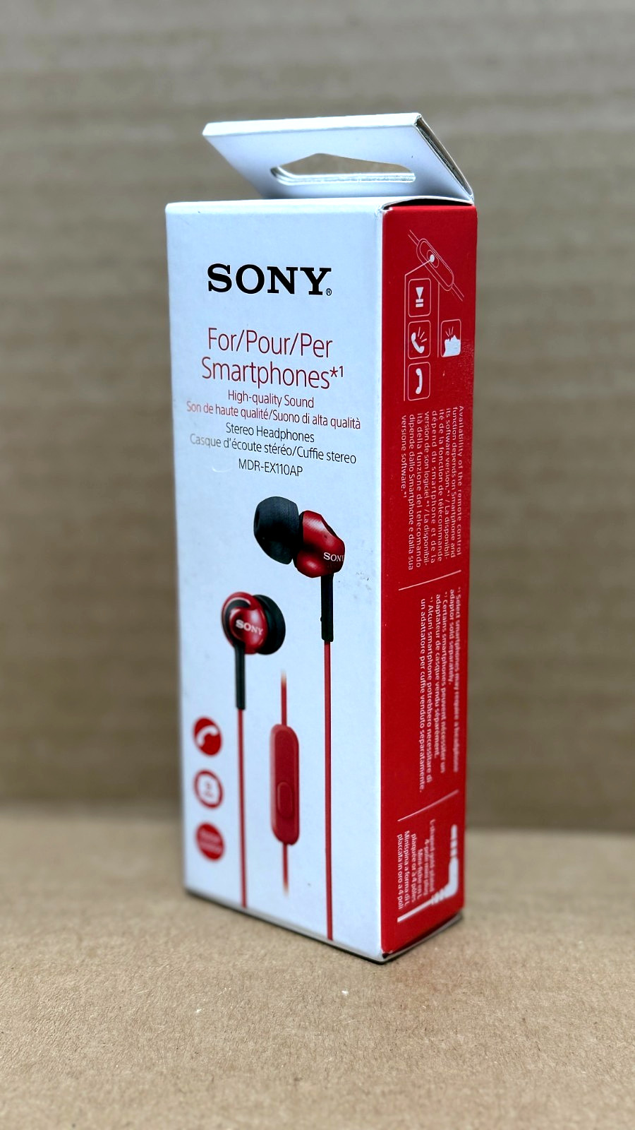 Sony Deep Bass Wired Earphones with Microphone – MDR-EX110AP – RED