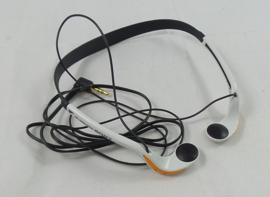 Vintage Sony Lightweight Vertical Wired Headphones – White/Orange (MDR-W014)