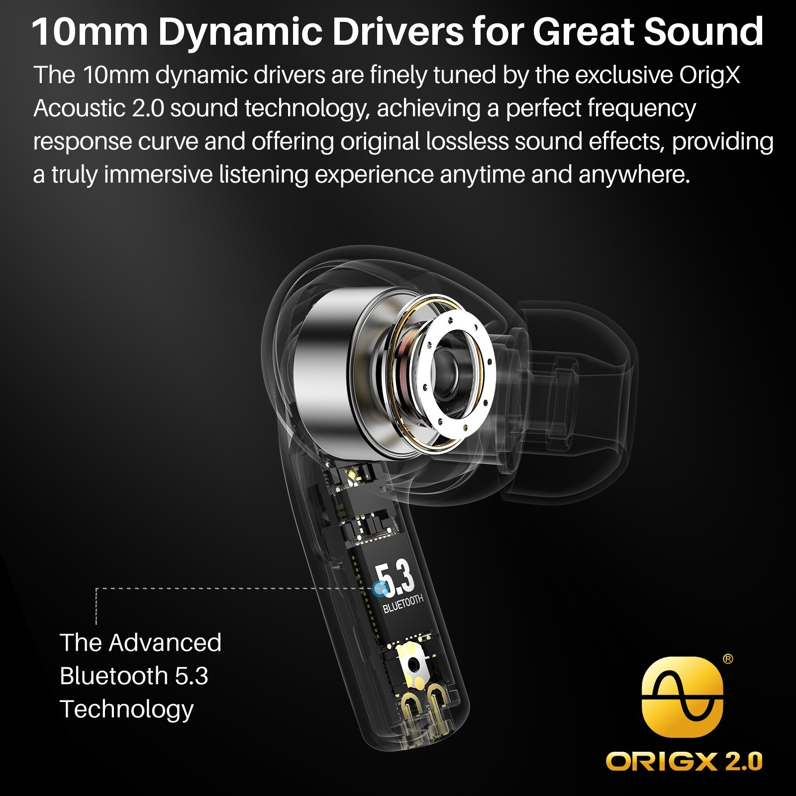 TOZO T20 Wireless Earbuds 10mm Drivers, 2 Mics for AI Clear Calls Bluetooth