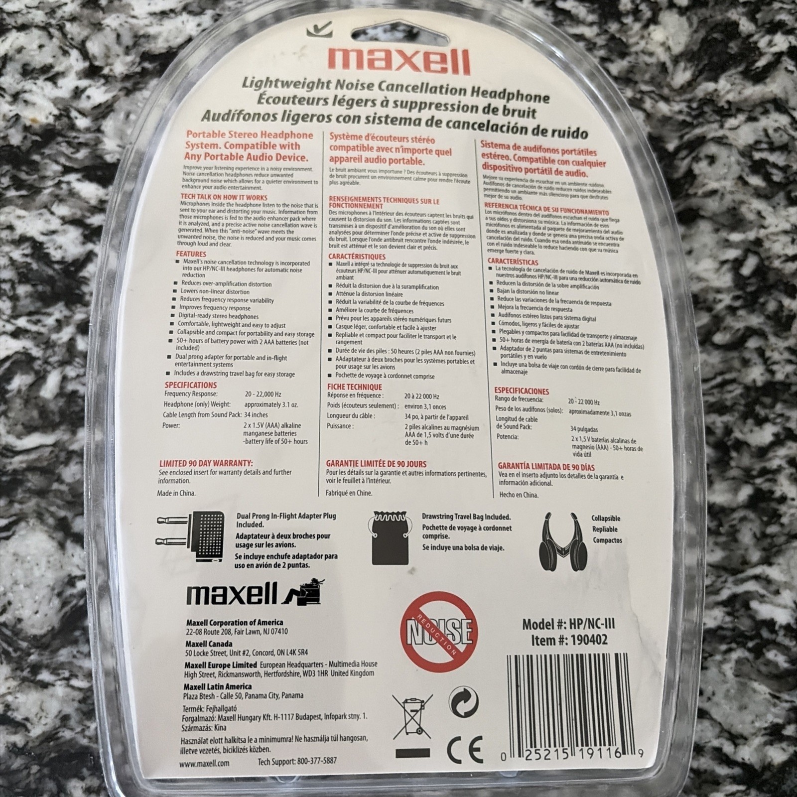 Maxell HP/NC-II Noise Cancellation Travel Headphones NEW Sealed