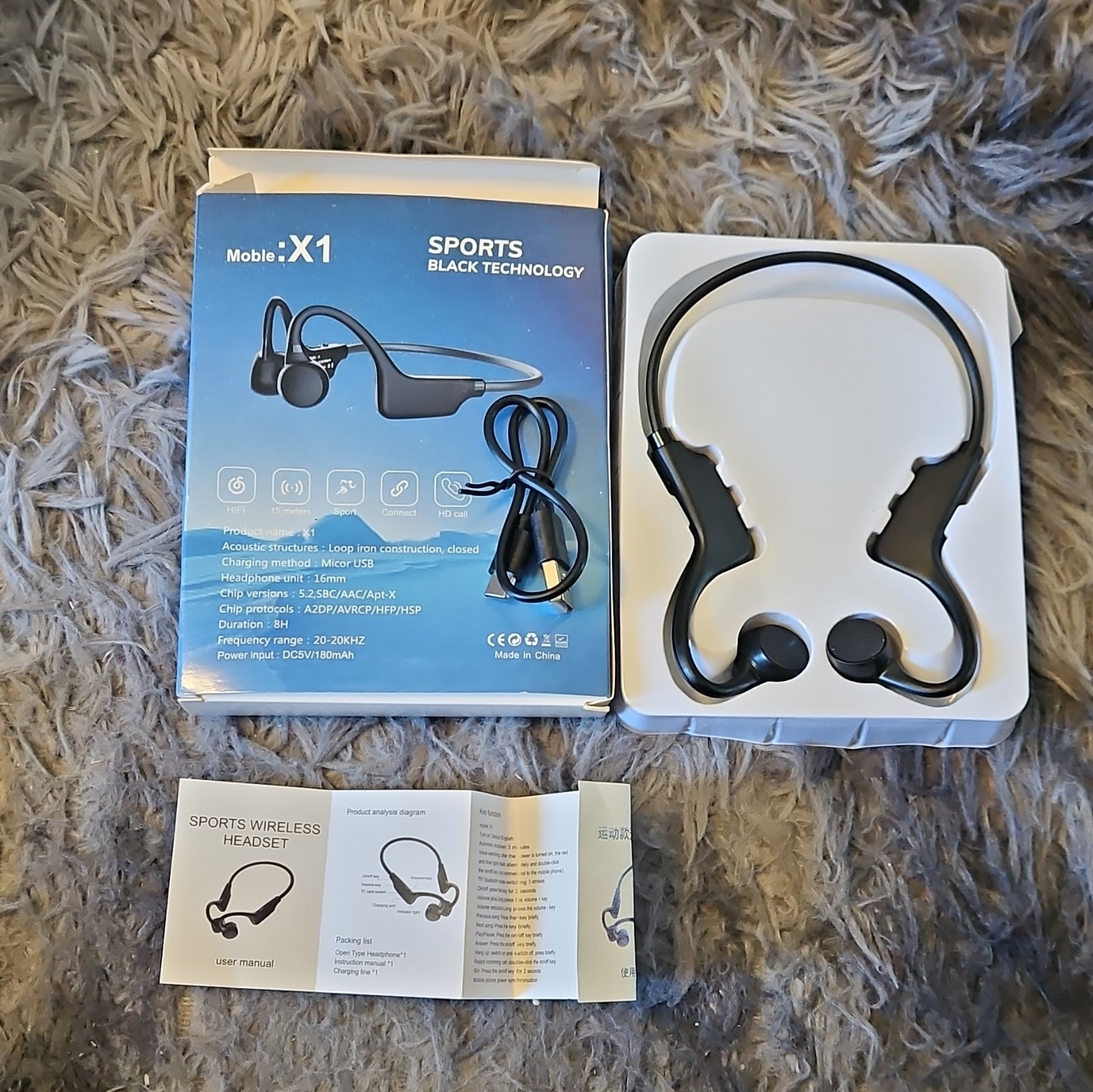 X1 Sports Black Wireless Bluetooth Neckband Stereo In-Ear Earbuds 16mm