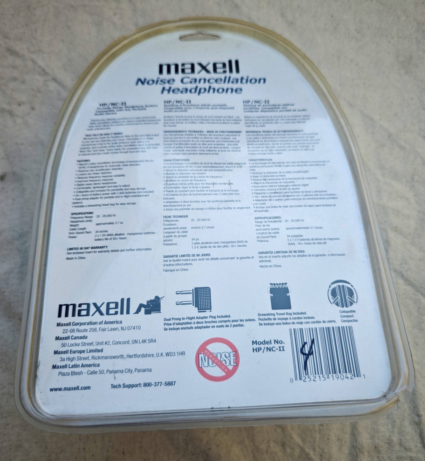 Maxell HP/NC-II Noise Cancellation Headphones, Collapsible, Travel Bag, 3.5mm