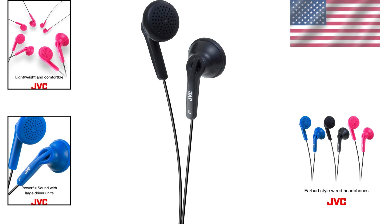 Comfortable In-Ear Earbud Headphones for Music & Calls – 3.28ft Cord, Black