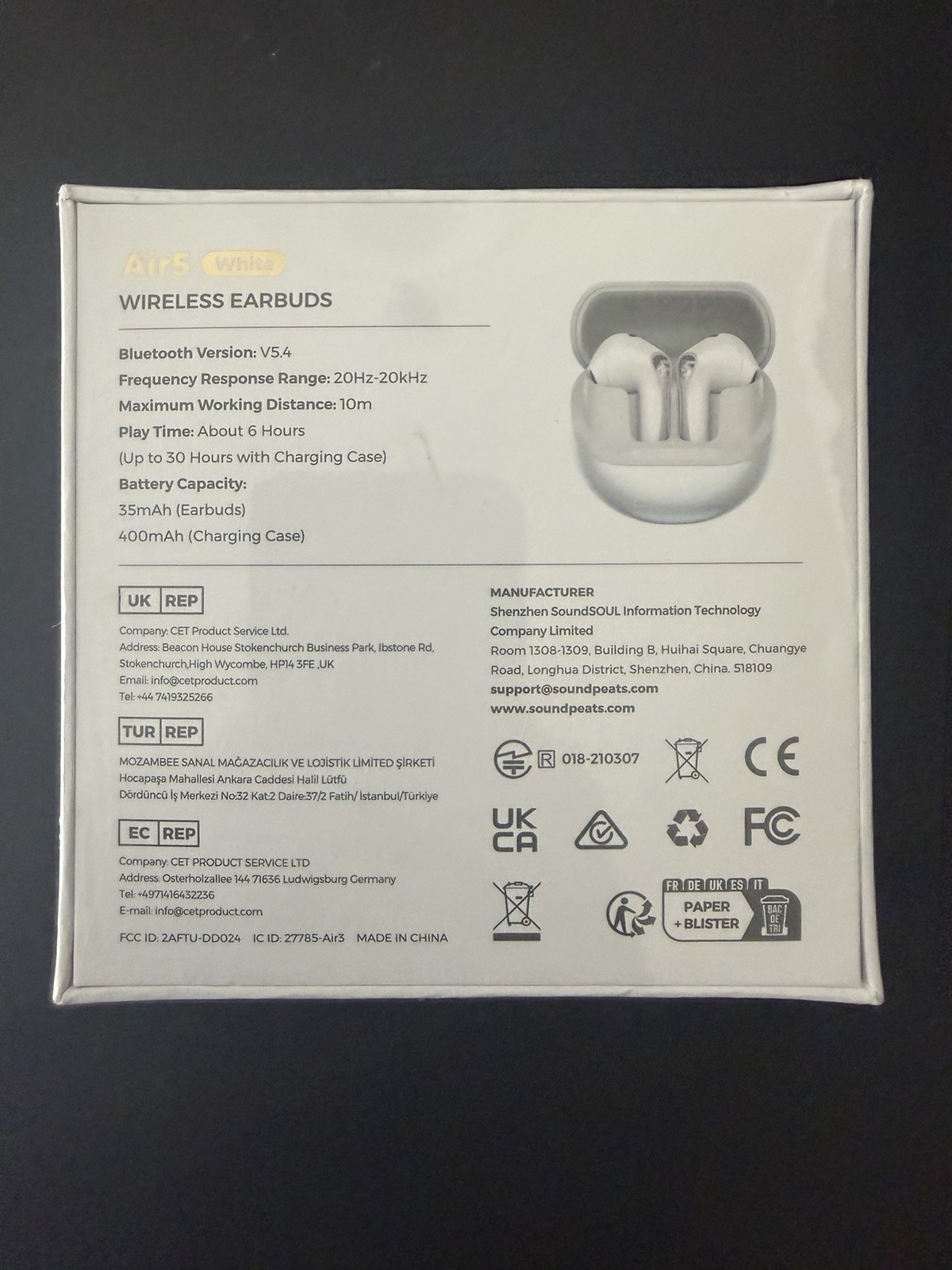 SoundPeats AI Adaptive Air5 Wireless Earbuds White New, Sealed.
