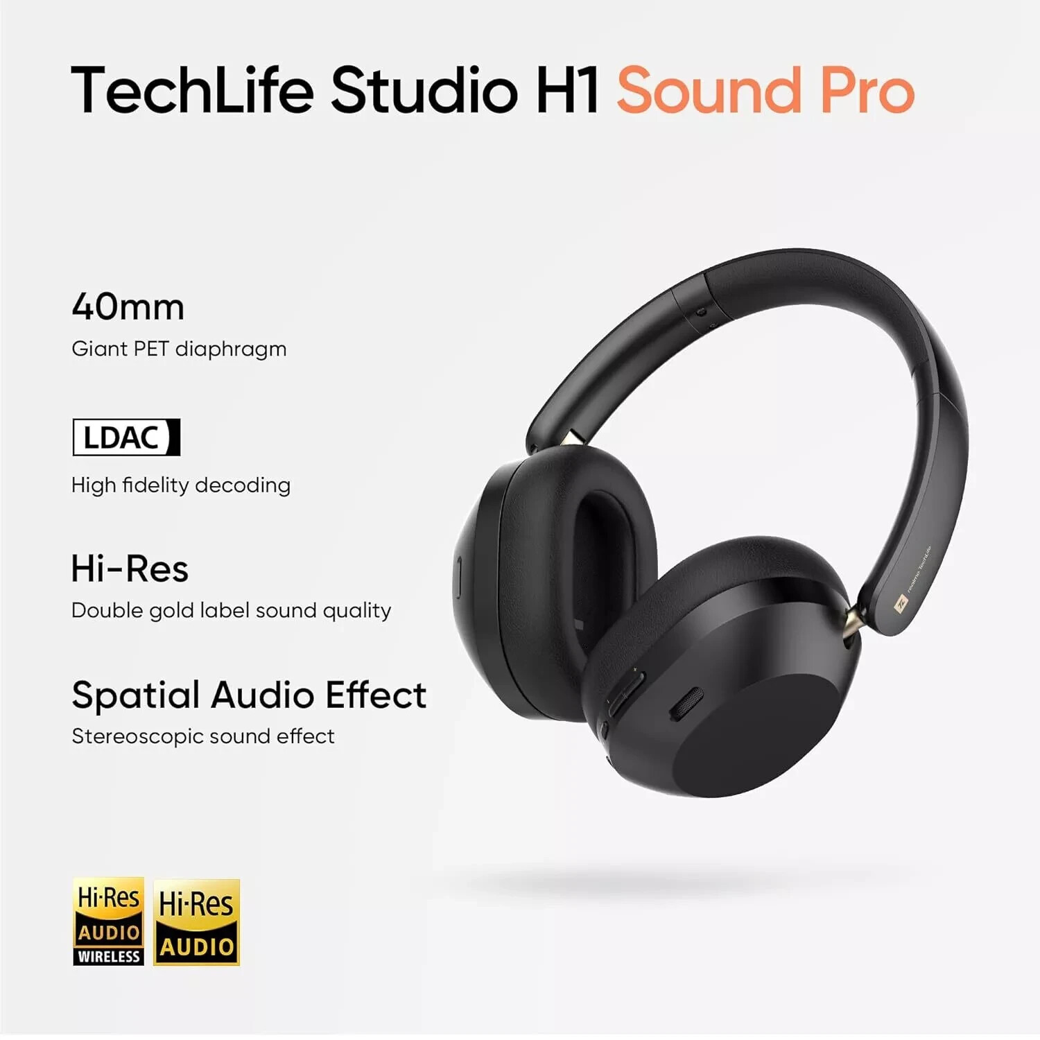 realme TechLife Studio H1 Over The Ear Headphone with 70Hours Playtime,ANC-Black