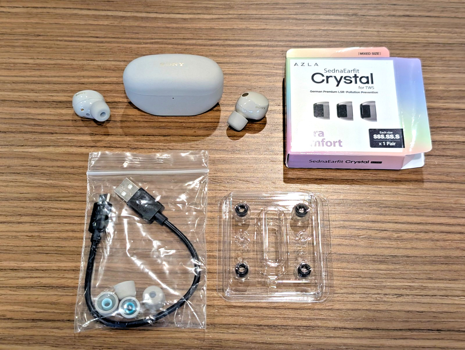 Sony WF-1000XM5 – Truly Wireless Earbuds (Silver) + AZLA SednaEarfit Crystal
