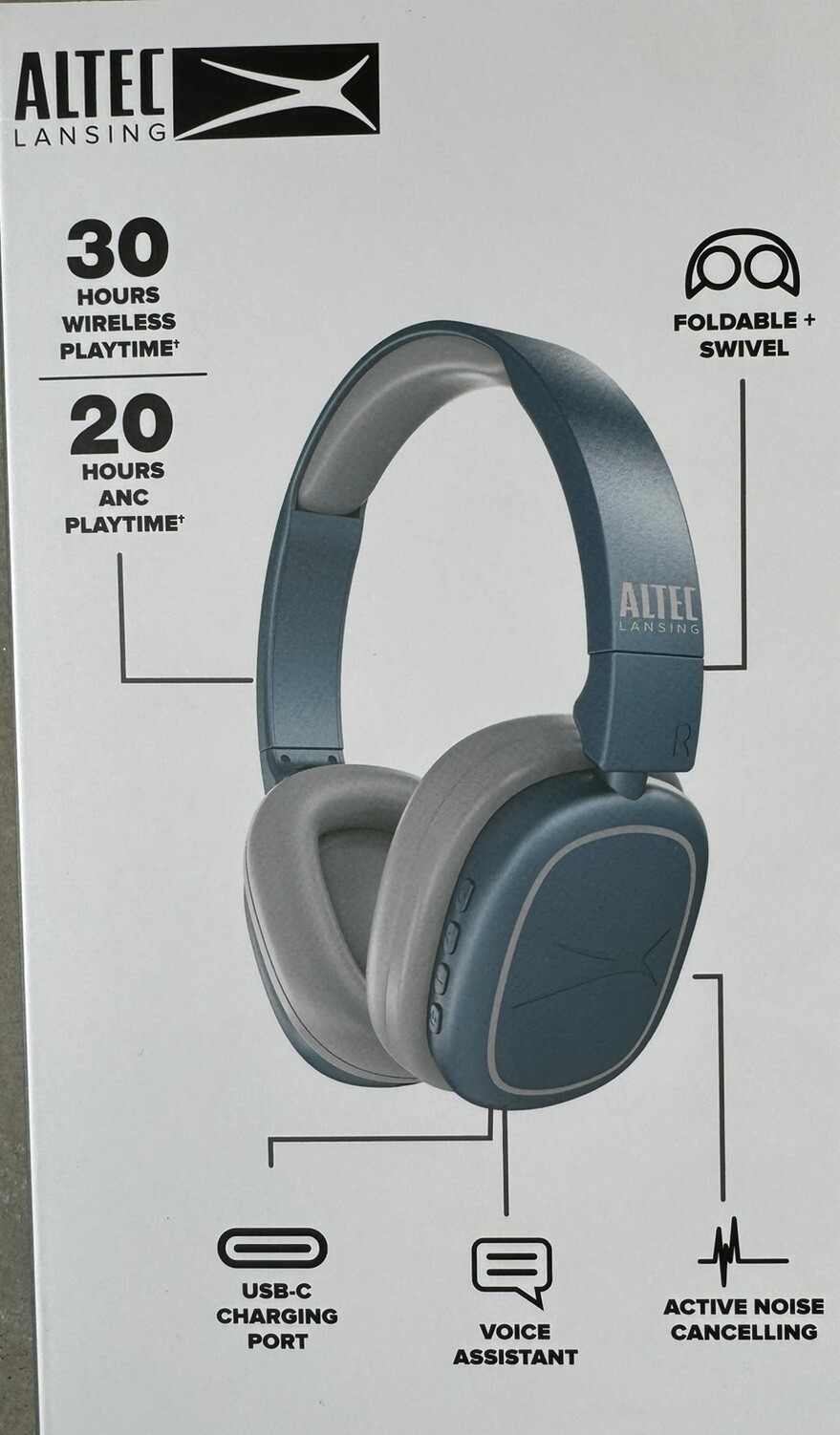 Altec Lansing Nanophone ANC 2.0 Over-Ear Bluetooth Wireless Headphones ( Blue )