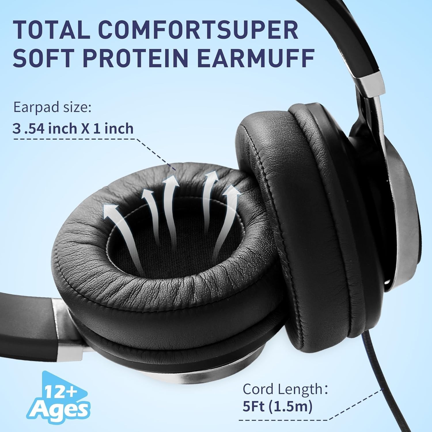 Wired Headphones with Microphone Volume Control, Noise Reduction Foldable Comfor