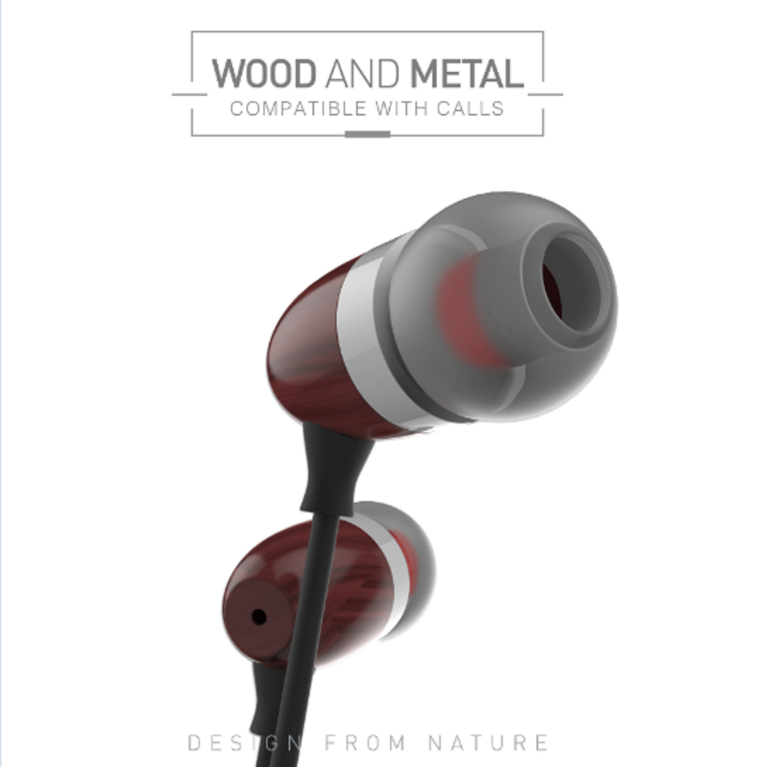WOODEN EARPHONES HEADPHONES WIRE MICROPHONE PHONE UNIVERSAL STEREO JACK 3.5