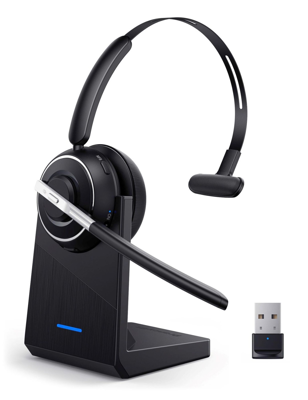 Bluetooth 5.2 Wireless Headset w Noise Cancelling Mic & USB Dongle for PC