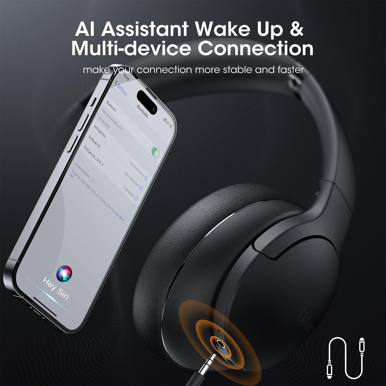 DOQAUS LIFE 4 Bluetooth Headphones Over Ear 90 Hours Playtime Premium Sound