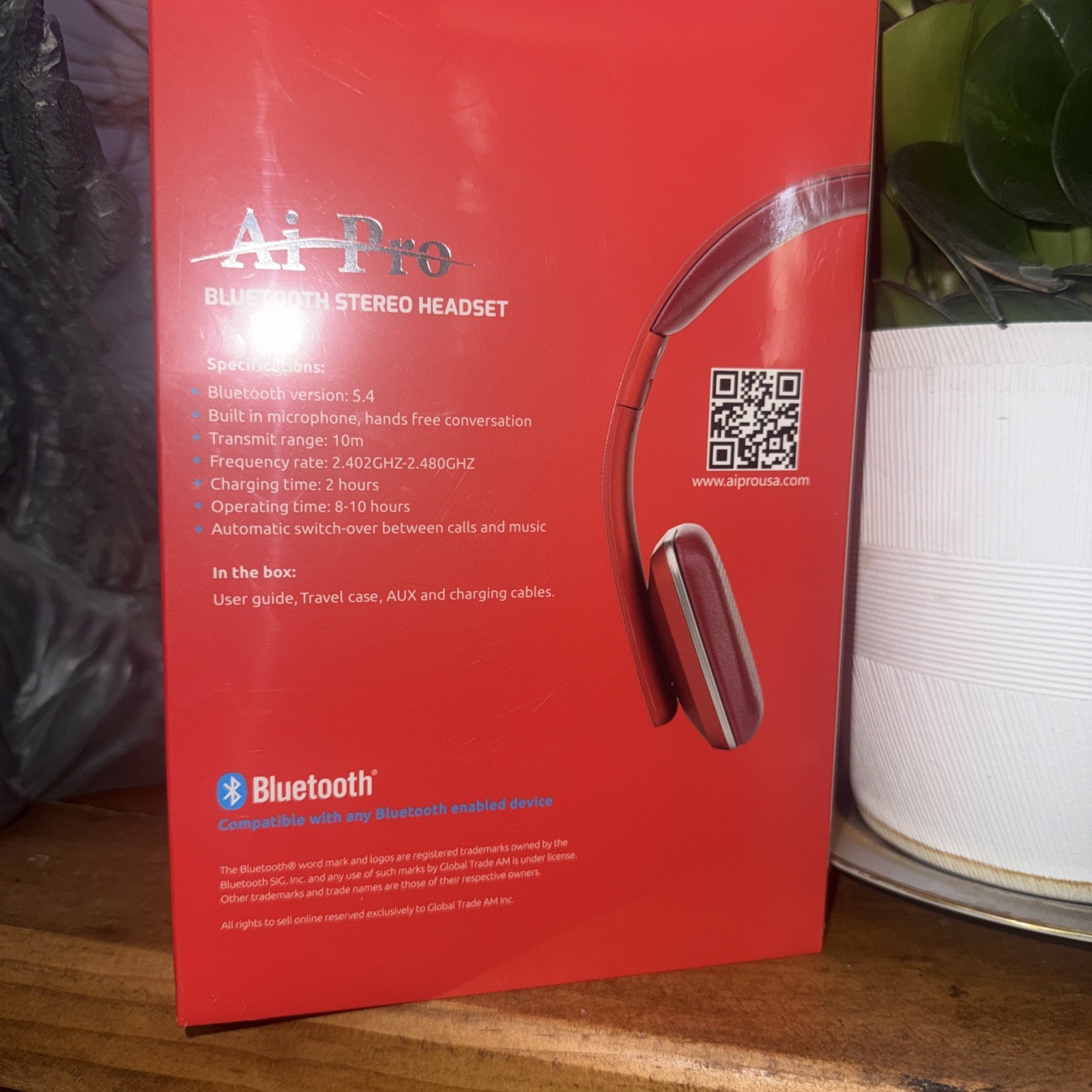 AiPro-200 Plus Dual Bluetooth Stereo Headphones Red Wireless Headset Premium