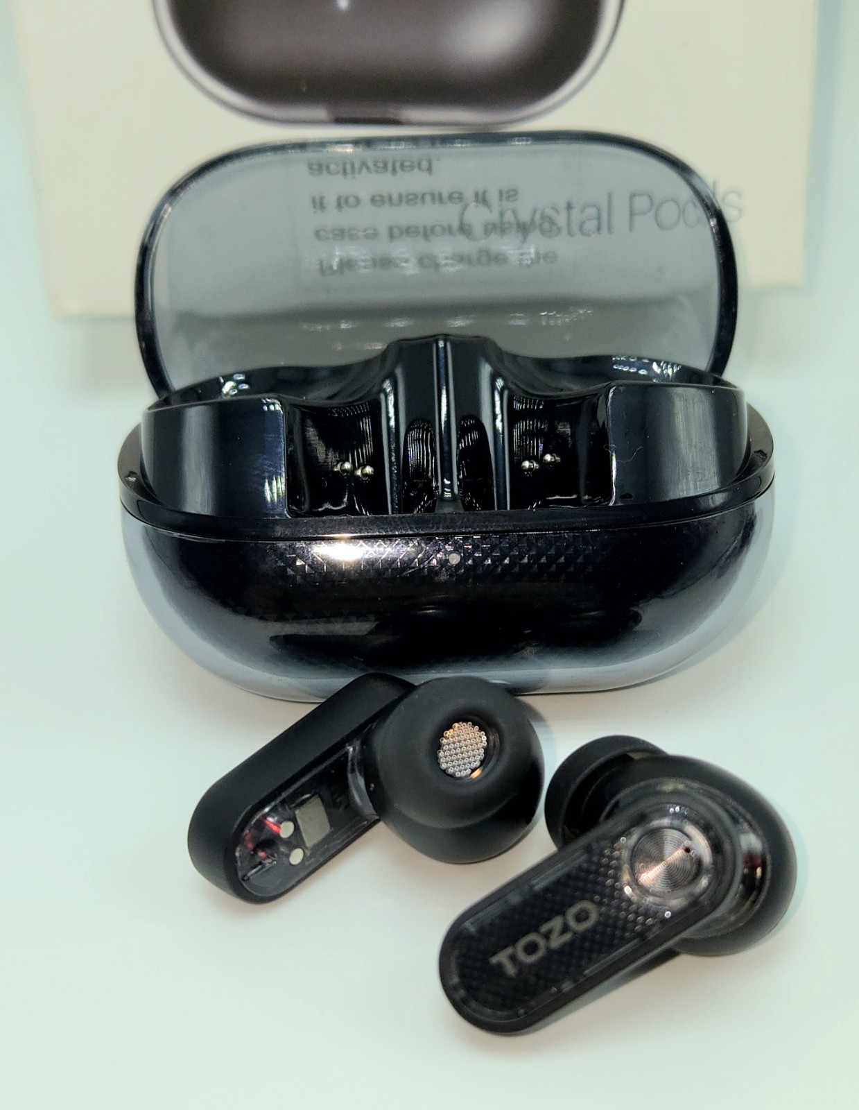 Black Crystal Pods Hybrid Active Noise Cancelling Wireless Earbuds TOZO 10mm Dri