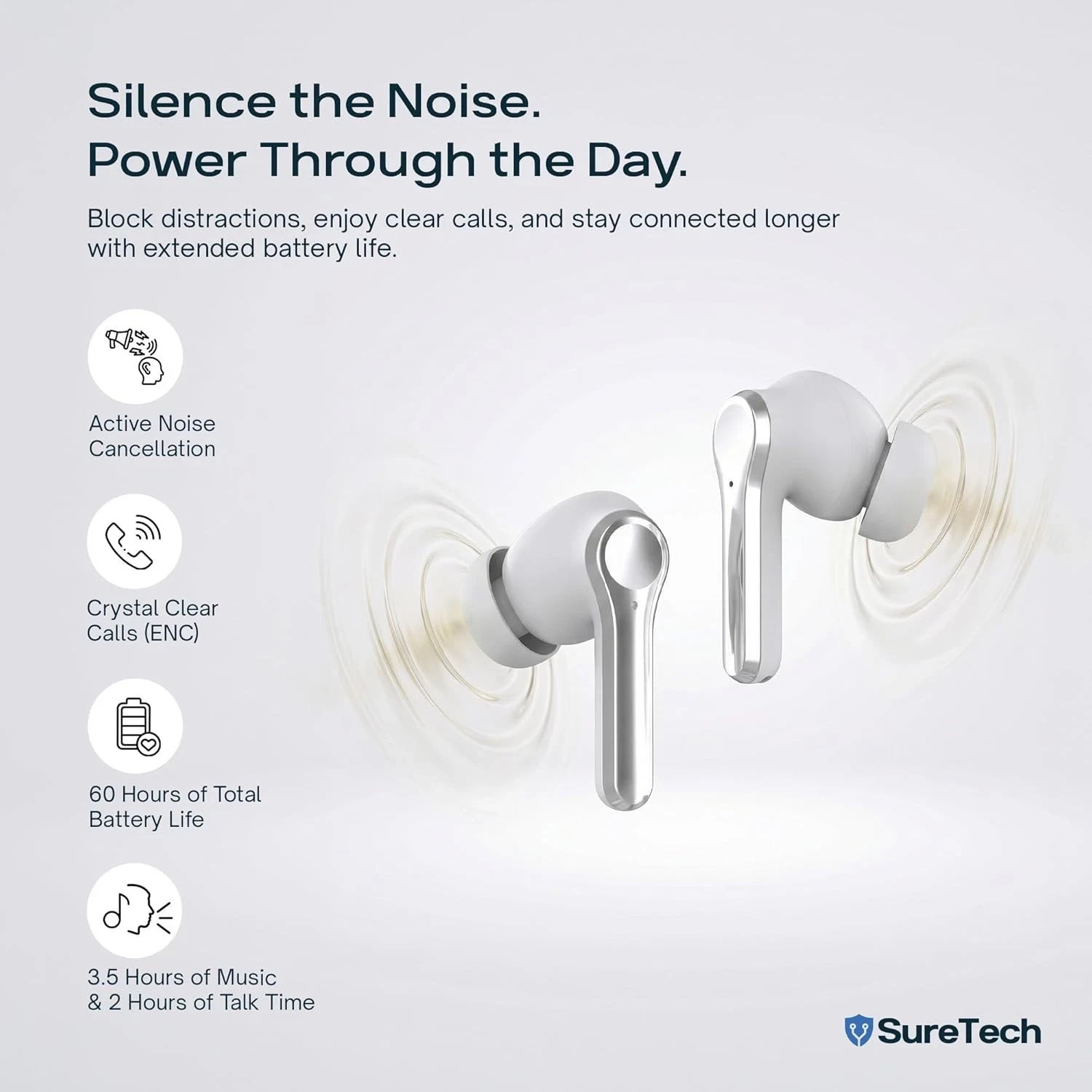 SureTech Wireless ANC/ENC AI Translation Ear Buds, Bluetooth 6.0, Touchscreen