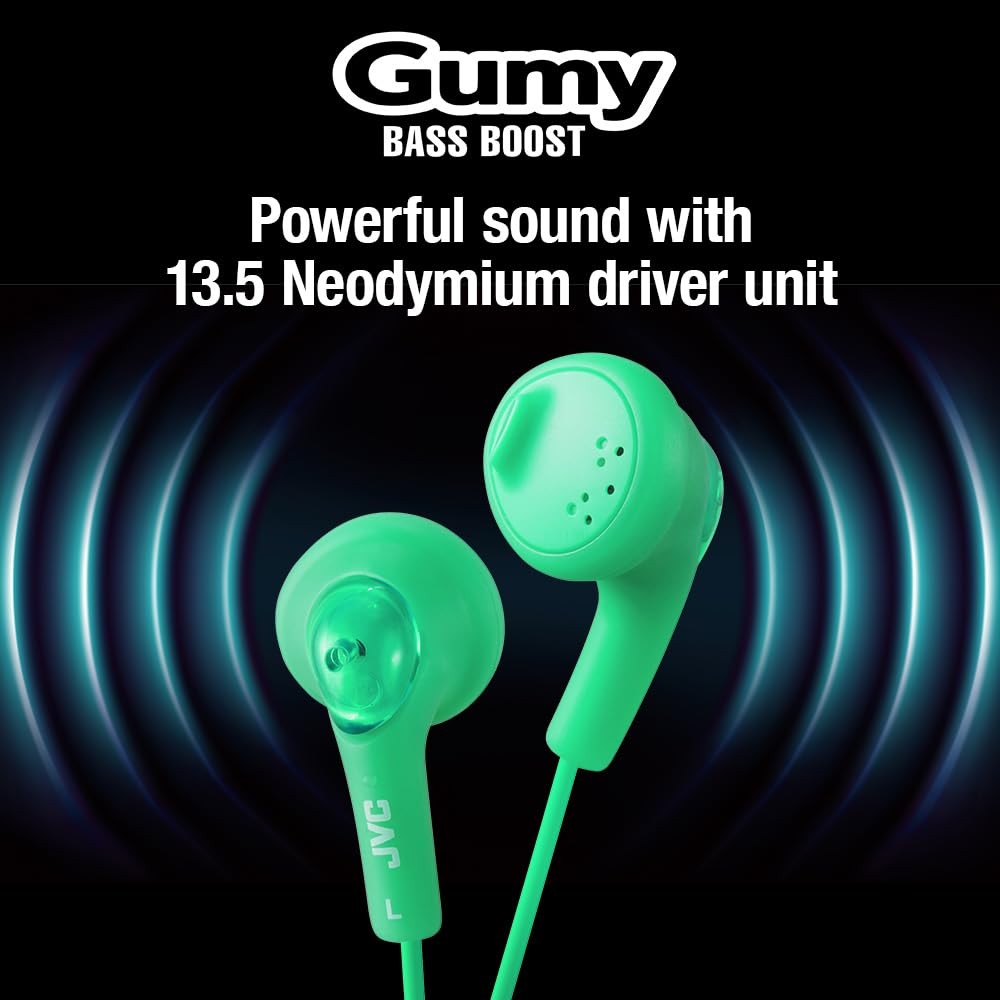 JVC HAF160G Gumy Ear Bud Headphone Green 1 Count (Pack of 1),
