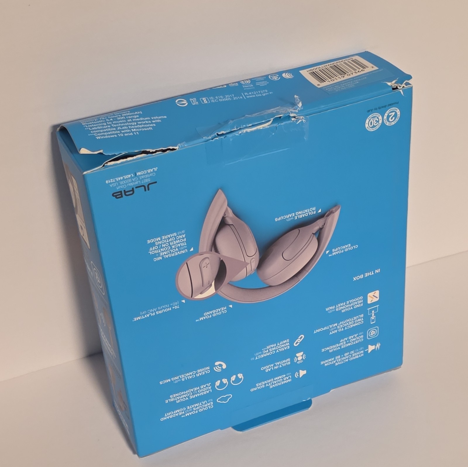 JLab Go Lux ANC Wireless Headphones Cloud White NEW, Box Damaged