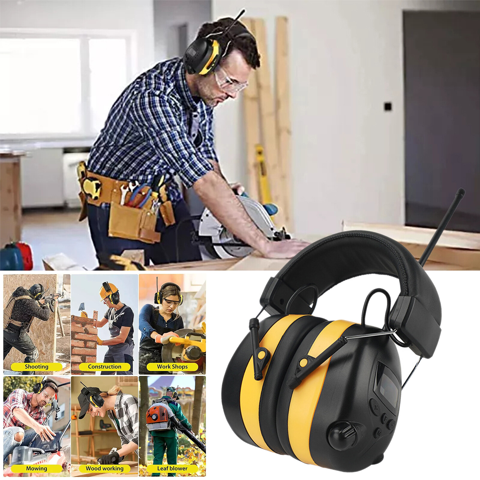 30dB Digital FM Radio Headphones Ear Protection Safety Ear Muffs Electronic New